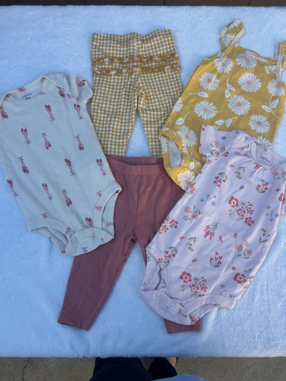 Carter's Yellow Daisy Tank, Pink Floral Onesies & Mauve Pants Set - Picture 3 of 6